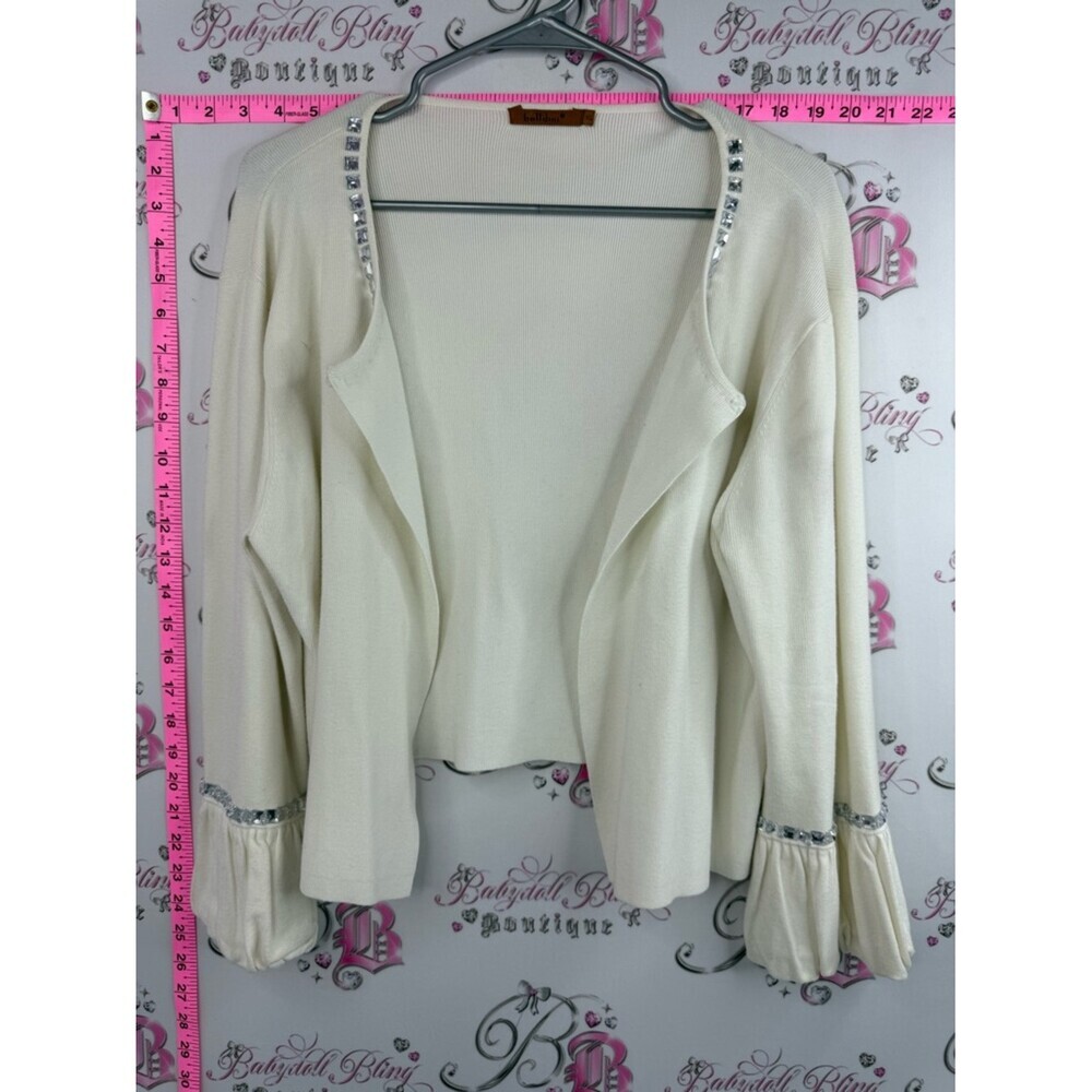 Belldini cardigan jewels crystals cream Open-Front Cardigan with Rhinestone Trim